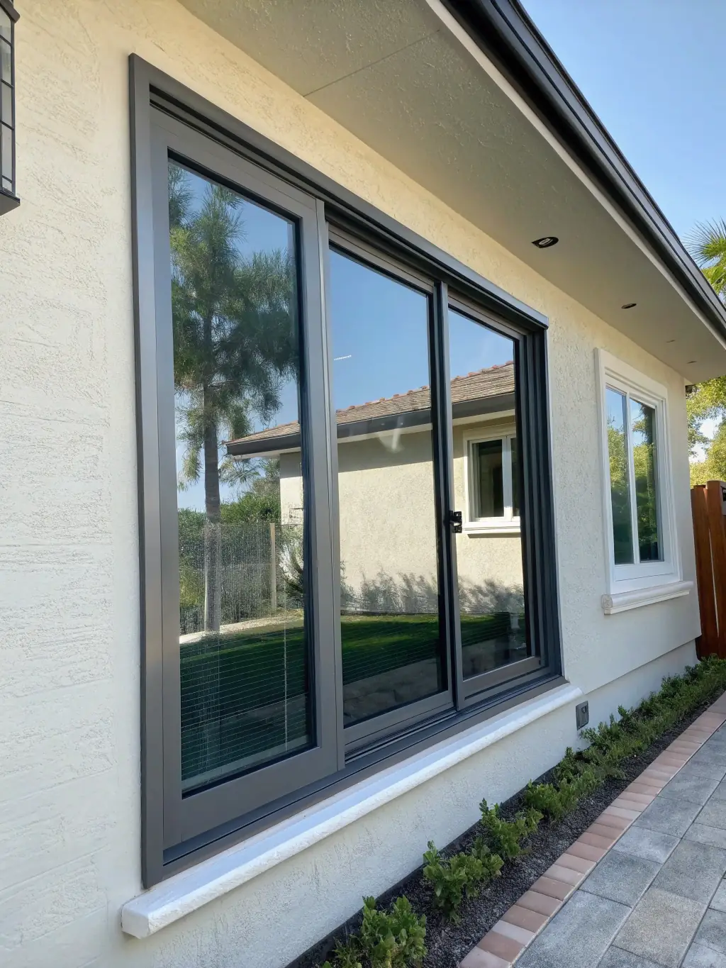 A close-up shot of an impact-resistant window showcasing its multi-layered glass and robust frame, emphasizing its strength and protective qualities.