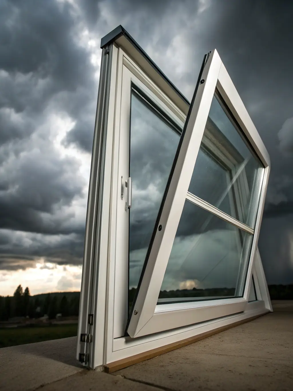 A side-by-side comparison of a standard window and an impact-resistant window after a simulated storm, demonstrating the superior protection offered by the impact window.