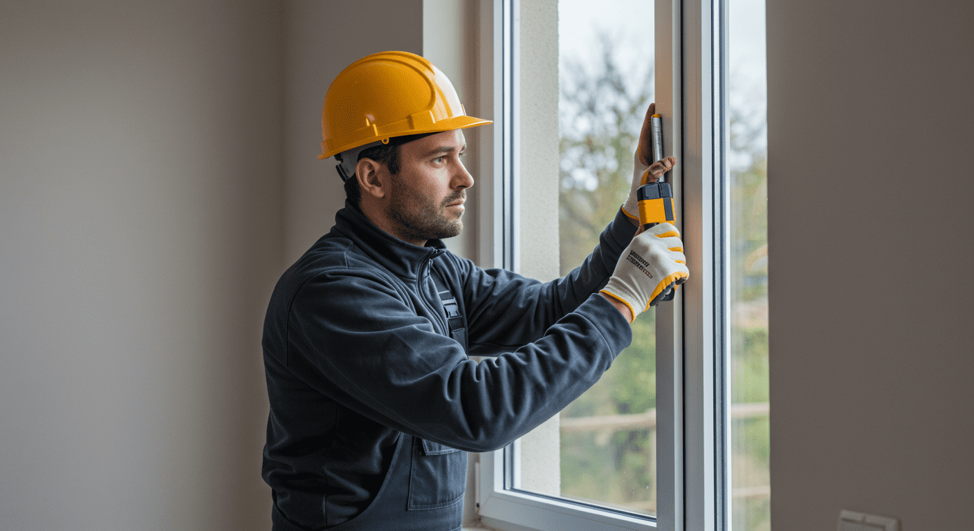 A skilled technician carefully installing a new window in a modern home, showcasing the precision and care taken during the replacement process.